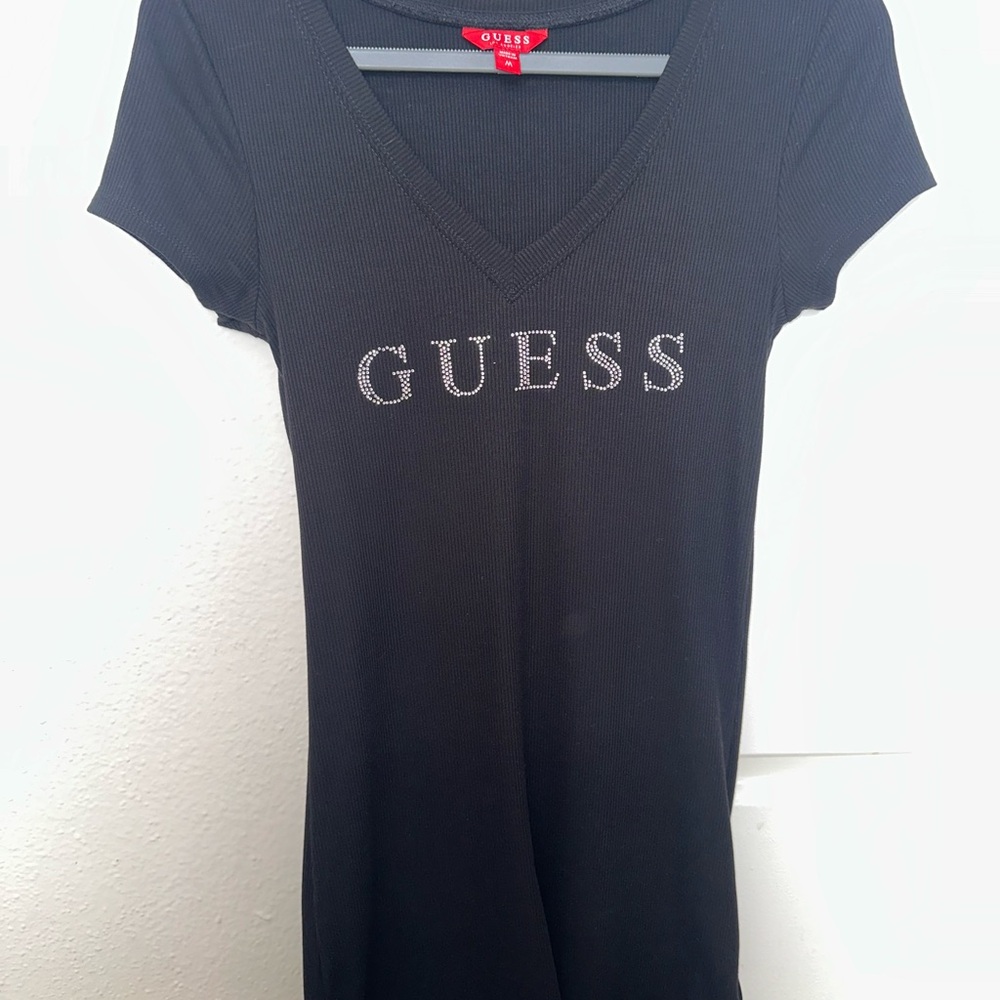 GUESS Black Fitted Mini Dress with Cap Sleeves